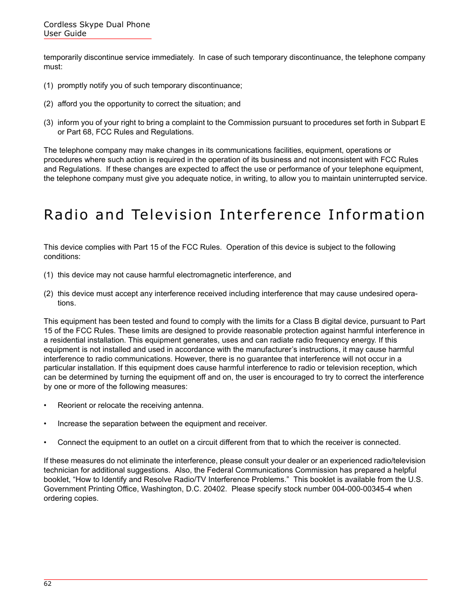 Radio and television interference information | USRobotics 9630 User Manual | Page 62 / 70