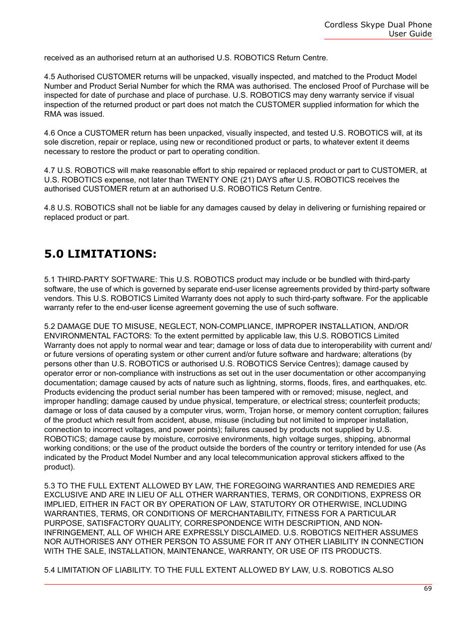 0 limitations | USRobotics 9630 User Manual | Page 69 / 70