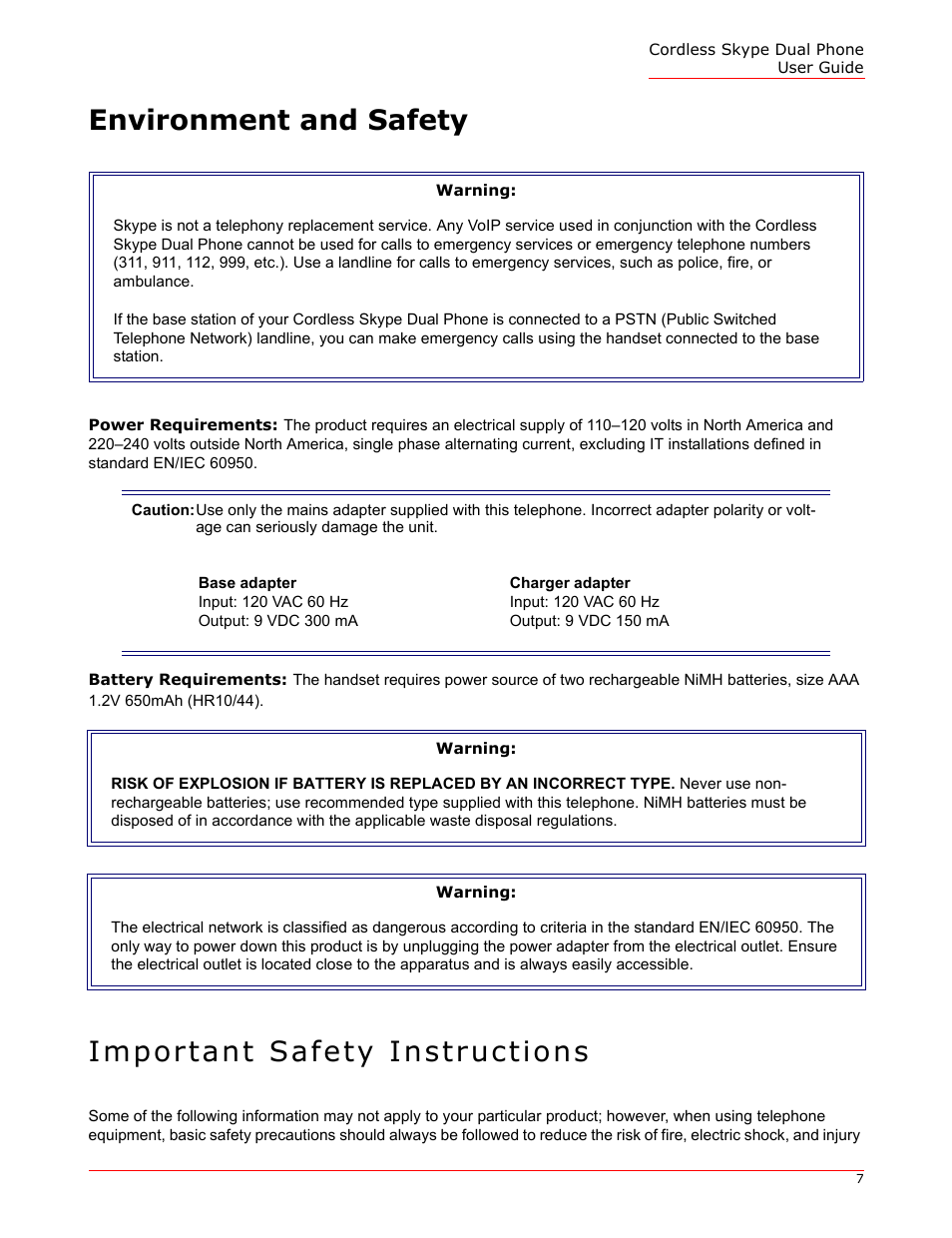 Environment and safety, Important safety instructions | USRobotics 9630 User Manual | Page 7 / 70