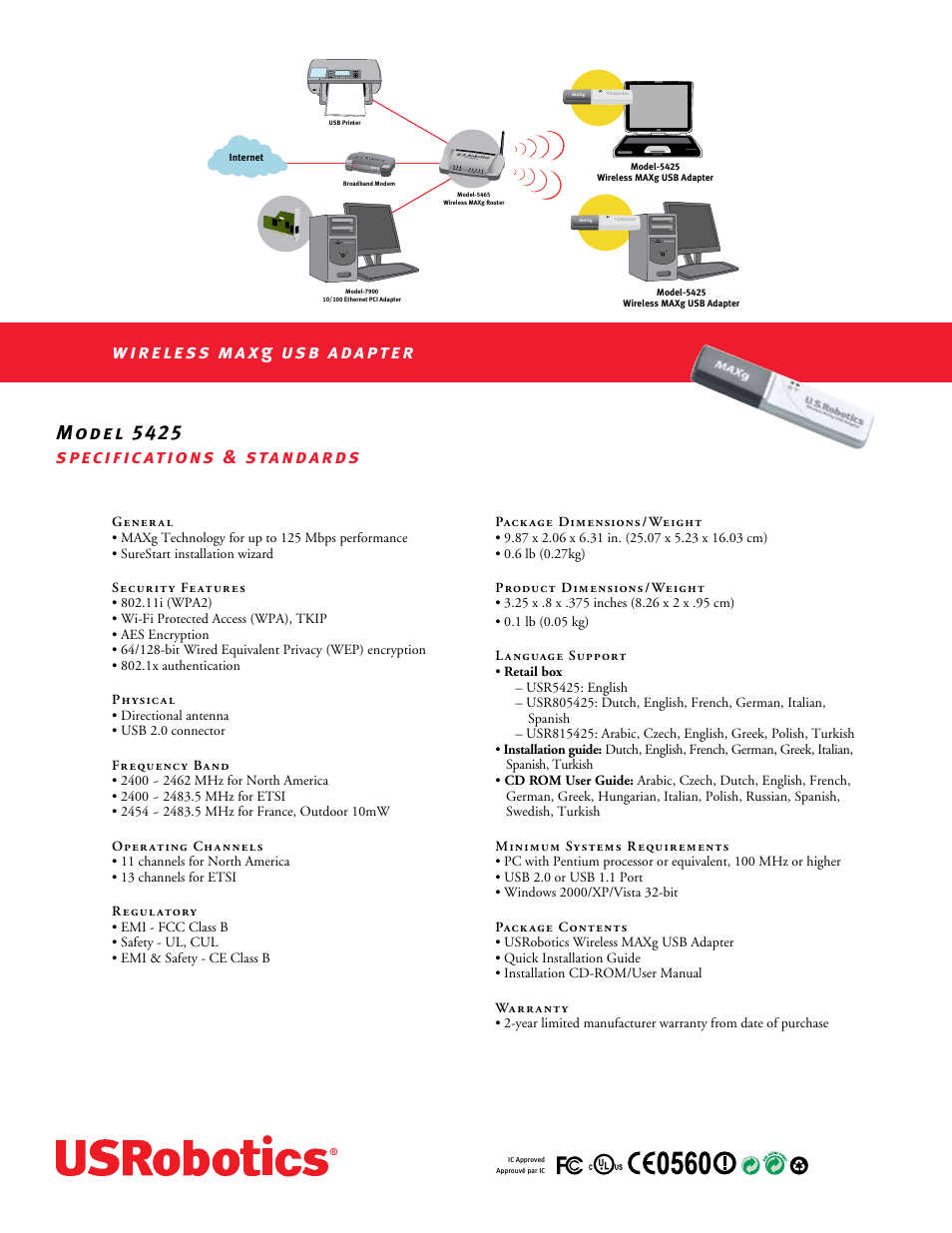 Usb adapter | USRobotics 5425 User Manual | Page 2 / 2