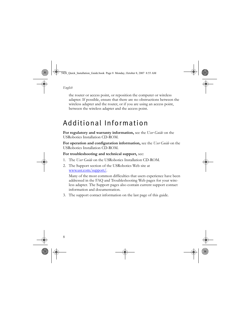 Additional information, A d d i t i o n a l i n f o r m a t i o n | USRobotics 5426 User Manual | Page 10 / 56