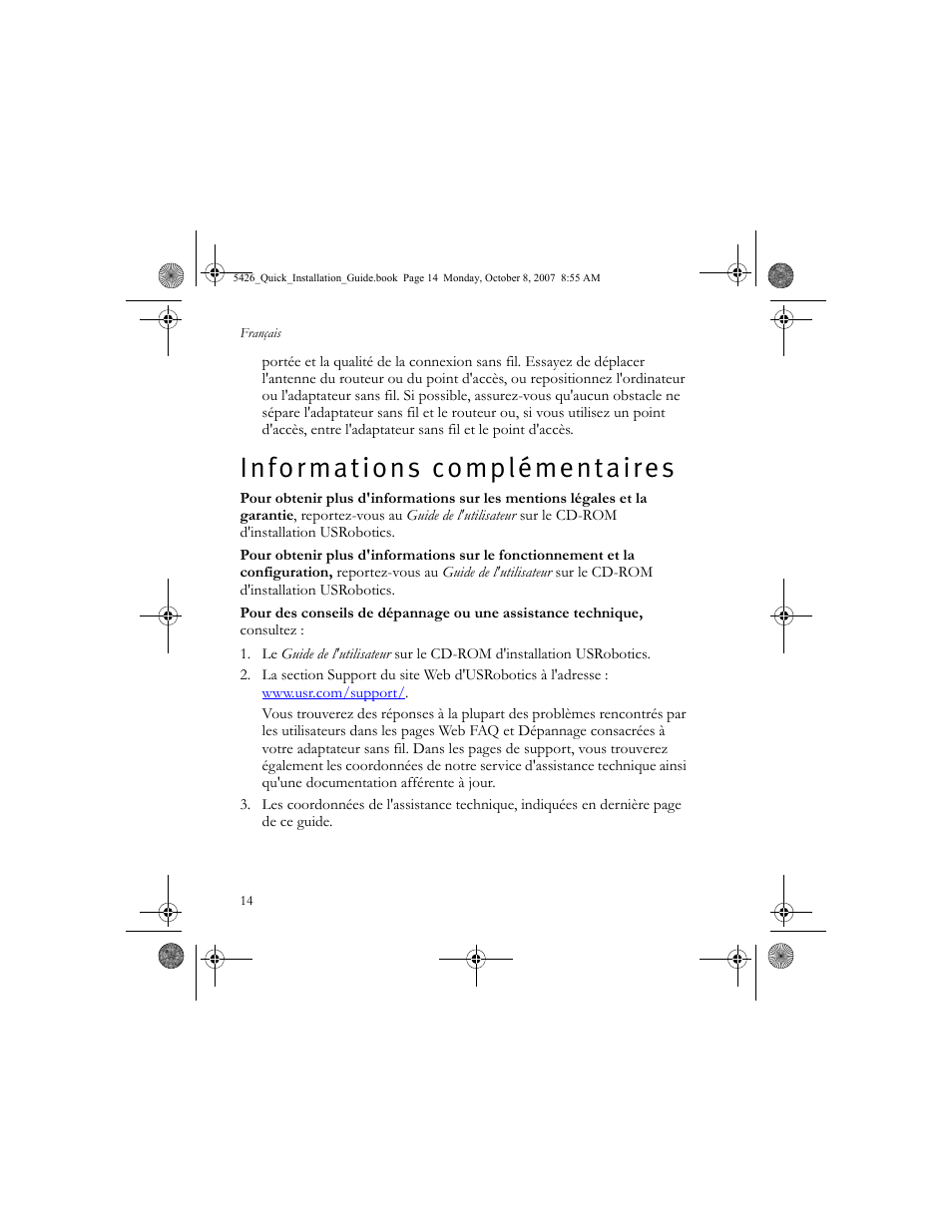 Informations complémentaires | USRobotics 5426 User Manual | Page 16 / 56