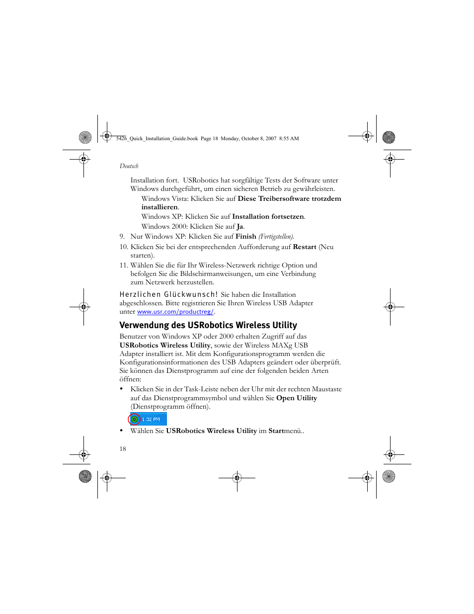 Verwendung des usrobotics wireless utility | USRobotics 5426 User Manual | Page 20 / 56