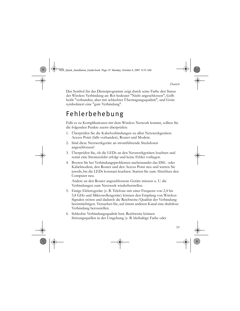 Fehlerbehebung, F e h l e r b e h e b u n g | USRobotics 5426 User Manual | Page 21 / 56