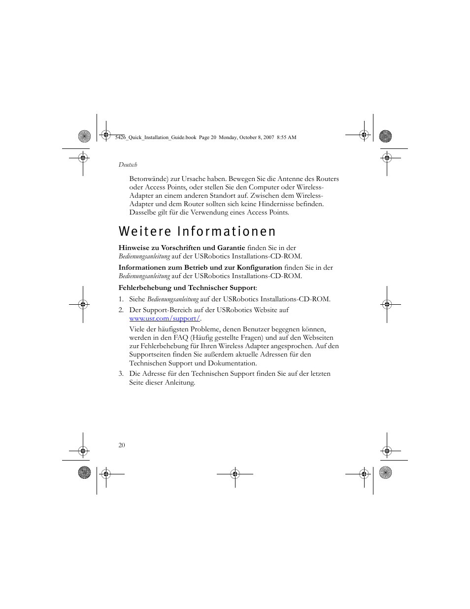 Weitere informationen, W e i t e r e i n f o r m a t i o n e n | USRobotics 5426 User Manual | Page 22 / 56