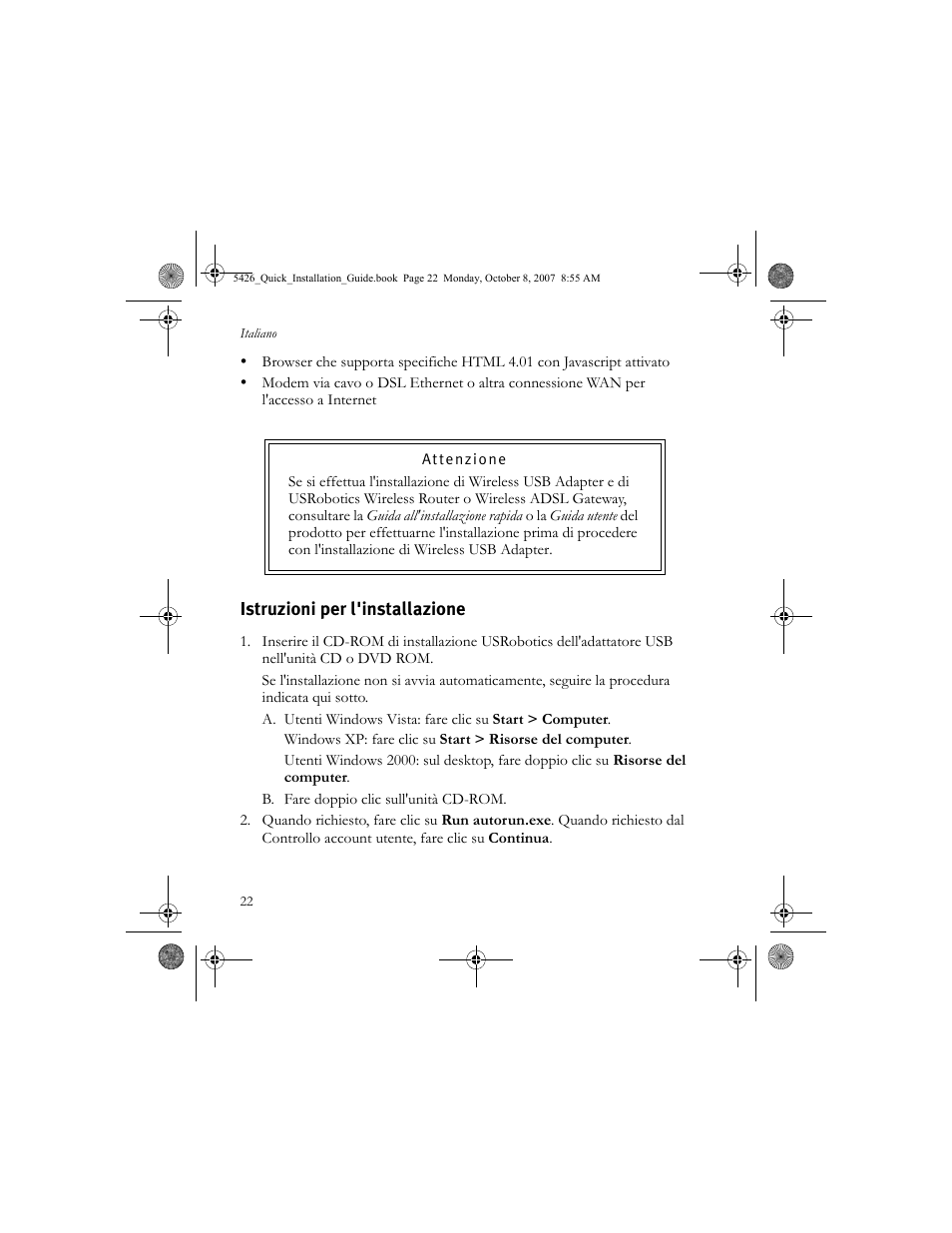 Istruzioni per l'installazione | USRobotics 5426 User Manual | Page 24 / 56