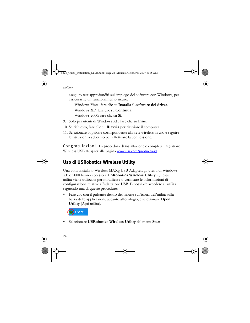 Uso di usrobotics wireless utility | USRobotics 5426 User Manual | Page 26 / 56