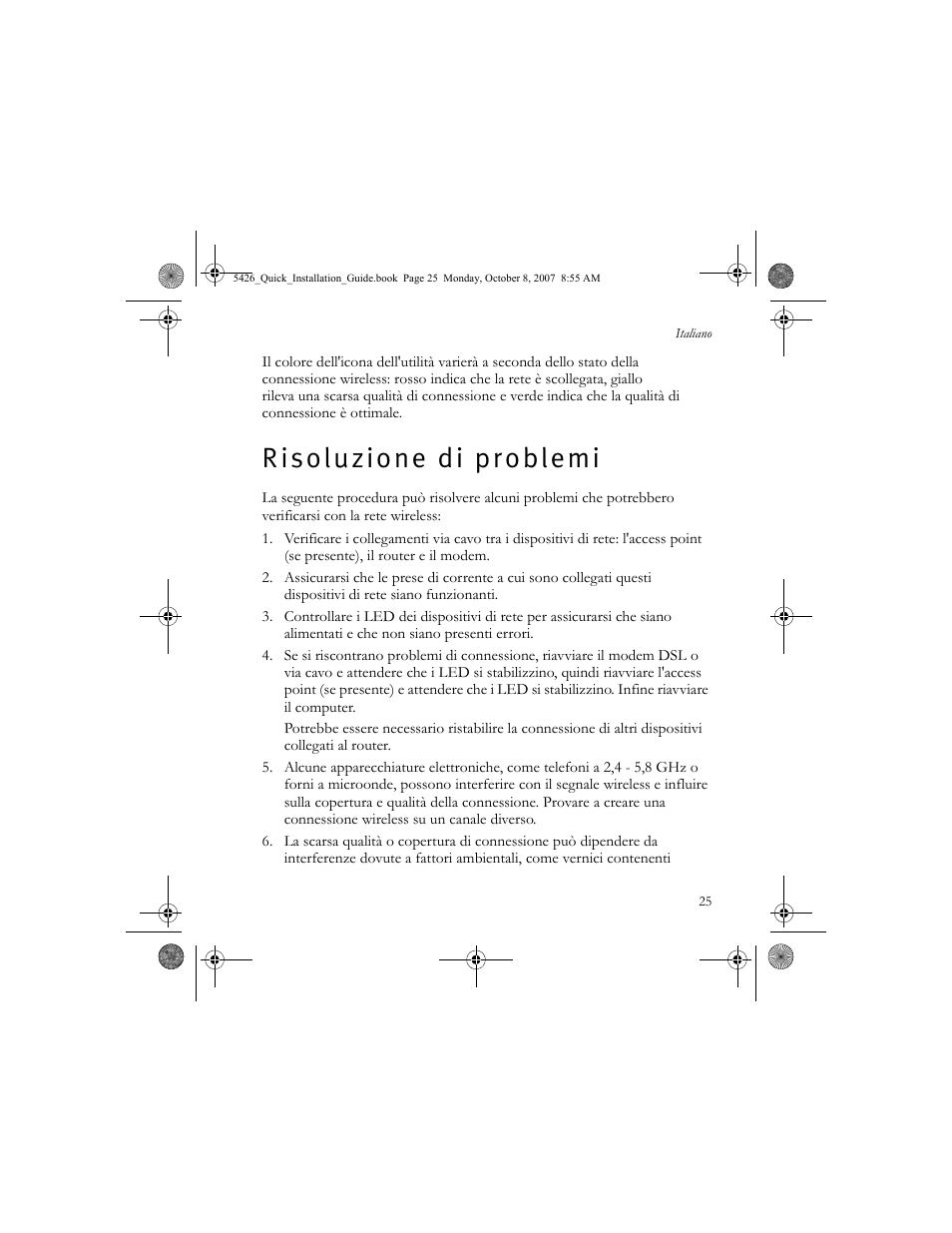 Risoluzione di problemi, R i s o l u z i o n e d i p r o b l e m i | USRobotics 5426 User Manual | Page 27 / 56