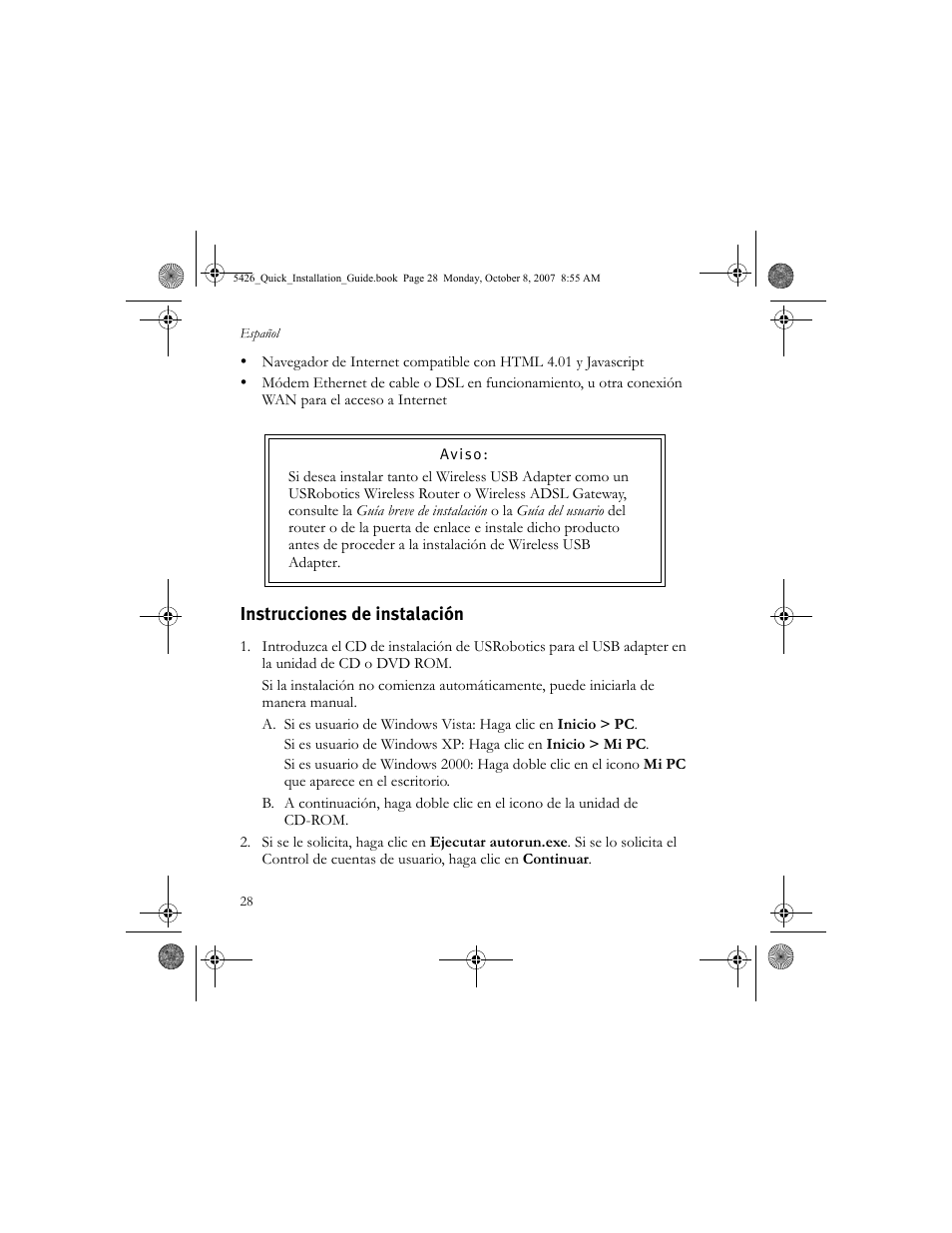 Instrucciones de instalación | USRobotics 5426 User Manual | Page 30 / 56