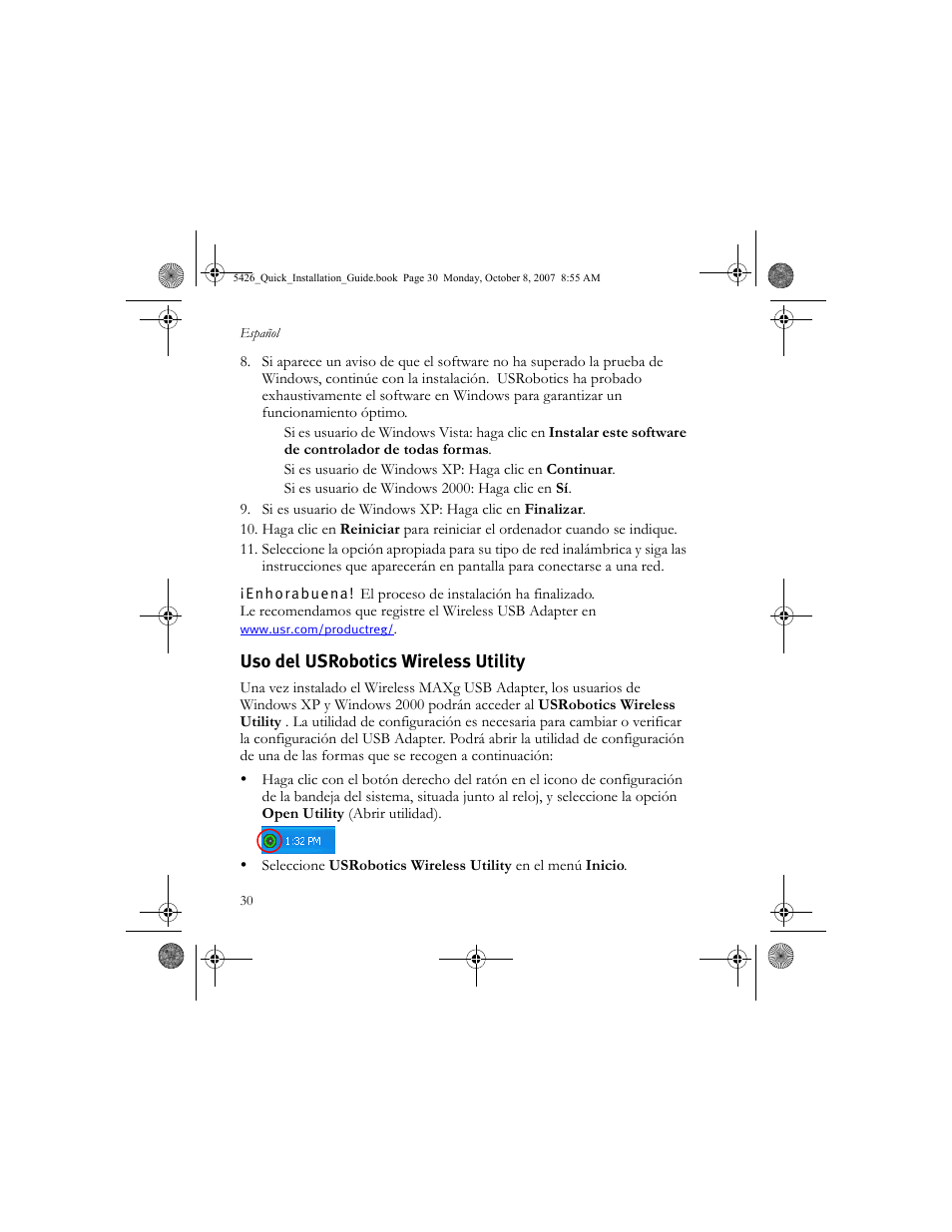 Uso del usrobotics wireless utility | USRobotics 5426 User Manual | Page 32 / 56