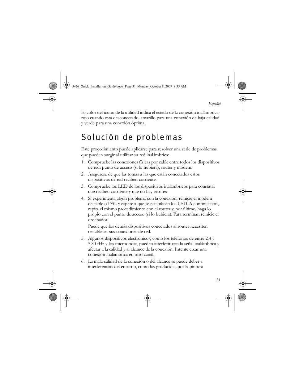 Solución de problemas, S o l u c i ó n d e p r o b l e m a s | USRobotics 5426 User Manual | Page 33 / 56