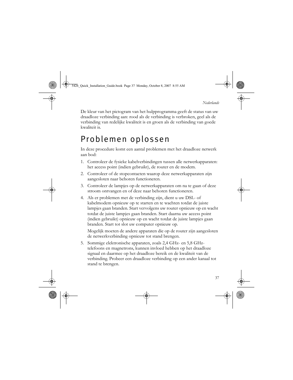 Problemen oplossen, P r o b l e m e n o p l o s s e n | USRobotics 5426 User Manual | Page 39 / 56