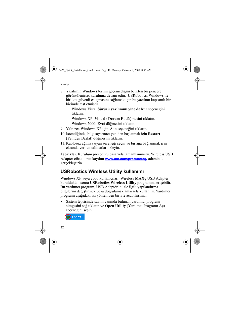 Usrobotics wireless utility kullanımı | USRobotics 5426 User Manual | Page 44 / 56