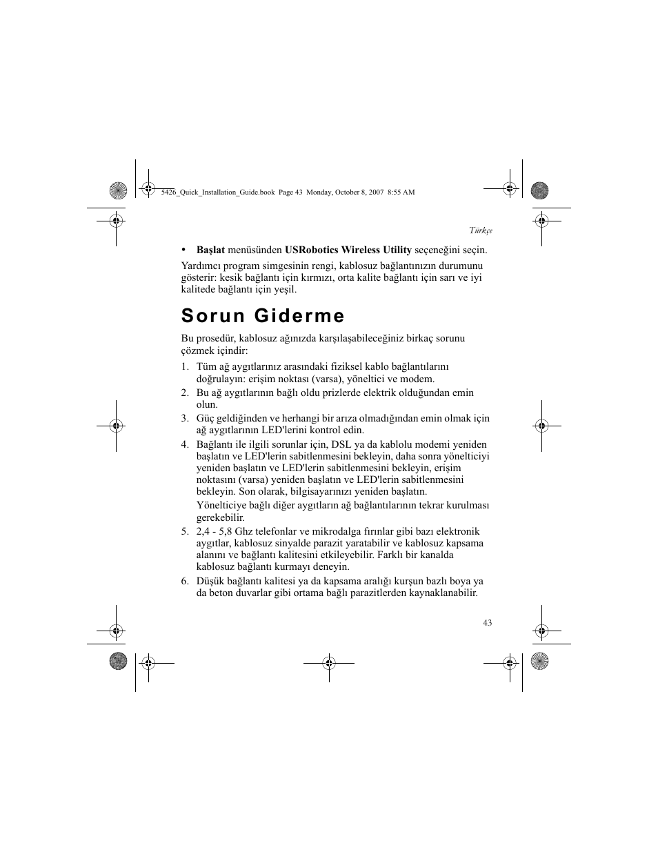 Sorun giderme | USRobotics 5426 User Manual | Page 45 / 56