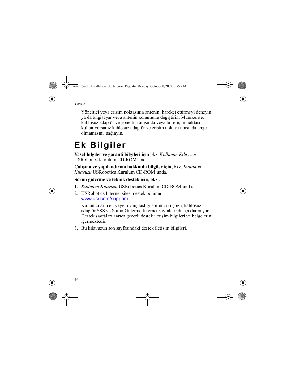 Ek bilgiler | USRobotics 5426 User Manual | Page 46 / 56