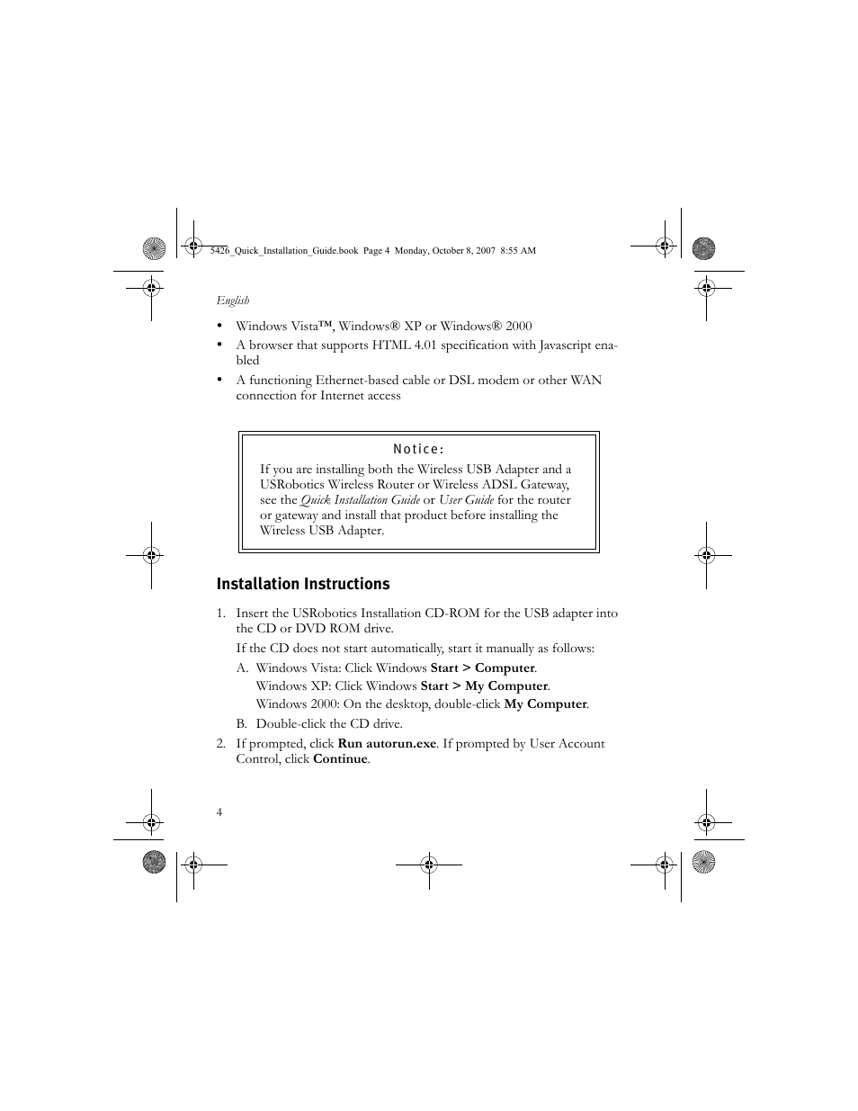 Installation instructions | USRobotics 5426 User Manual | Page 6 / 56