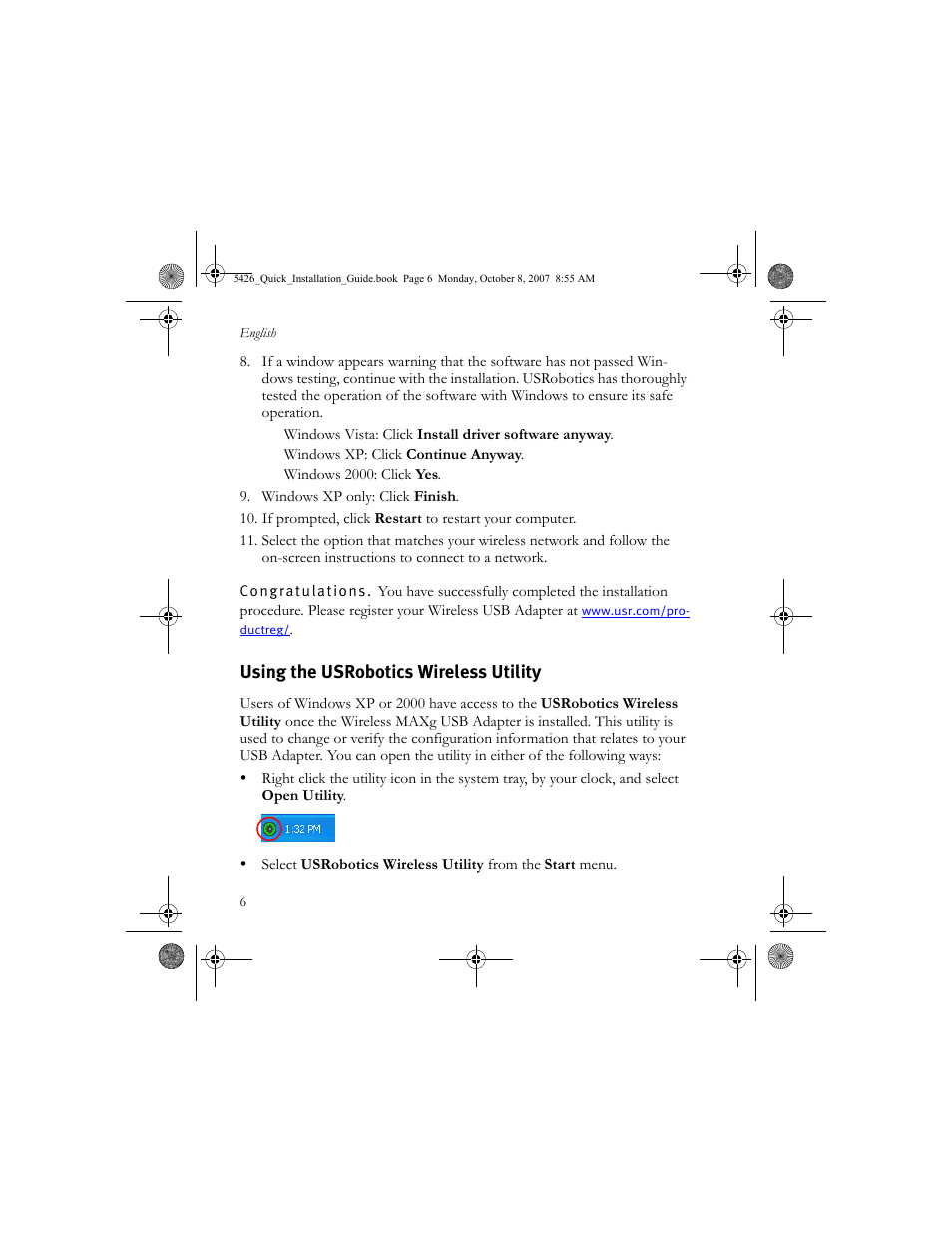 Using the usrobotics wireless utility | USRobotics 5426 User Manual | Page 8 / 56