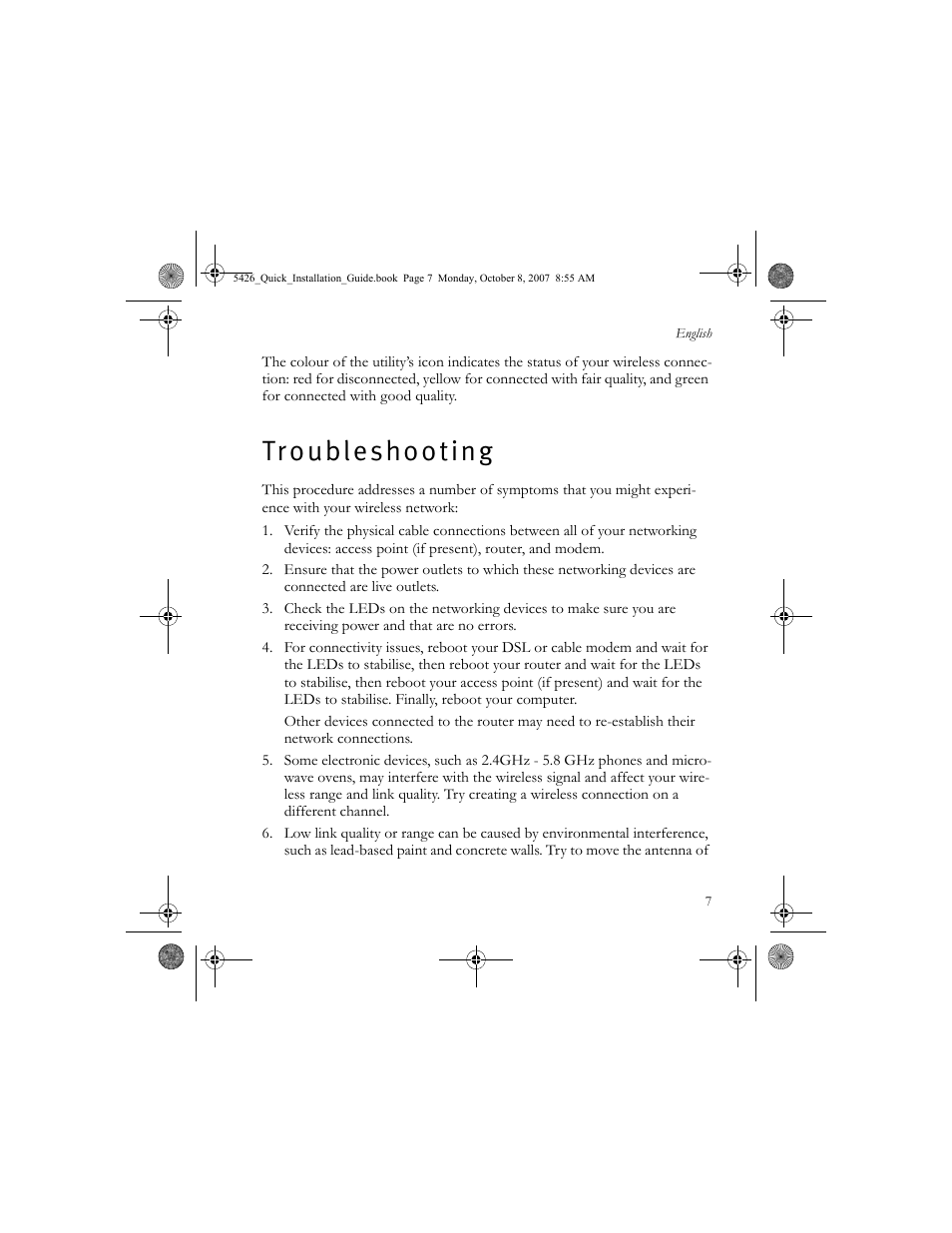 Troubleshooting, T r o u b l e s h o o t i n g | USRobotics 5426 User Manual | Page 9 / 56