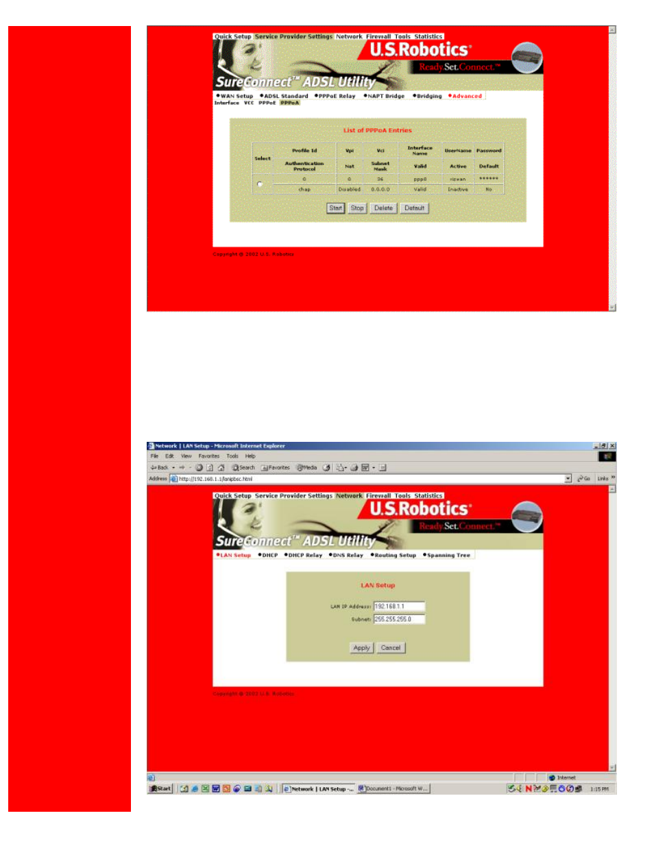 Network setting page | USRobotics U.S. Robotics SureConnect ADSL Ethernet/USB Router User Manual | Page 14 / 256