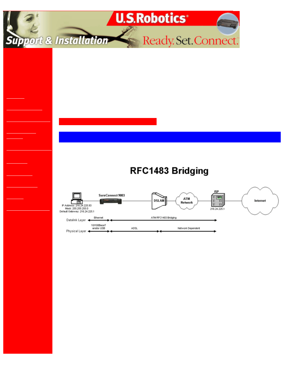 Configuration examples, U.s. robotics sureconnect, Adsl ethernet/usb router user guide | Setting up rfc1483 bridging | USRobotics U.S. Robotics SureConnect ADSL Ethernet/USB Router User Manual | Page 196 / 256