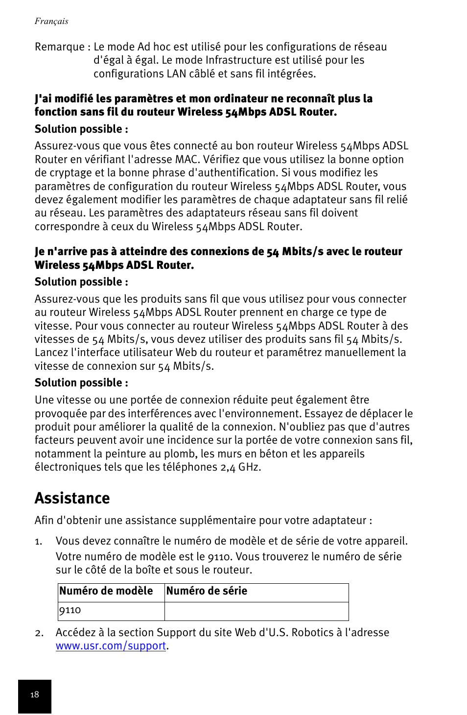 Assistance | USRobotics Wireless 54Mbps ADSL Router User Manual | Page 22 / 76