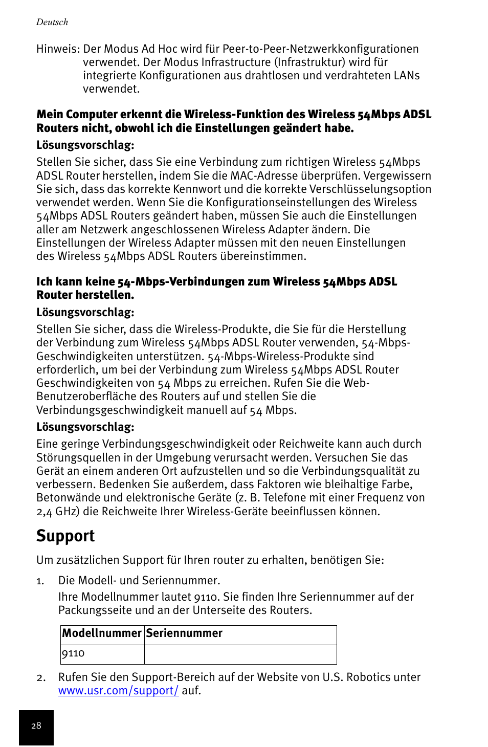 Support | USRobotics Wireless 54Mbps ADSL Router User Manual | Page 32 / 76