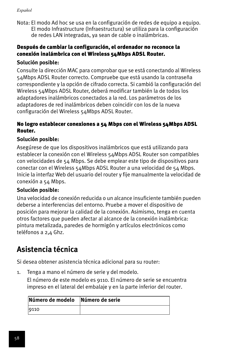 Asistencia técnica | USRobotics Wireless 54Mbps ADSL Router User Manual | Page 62 / 76