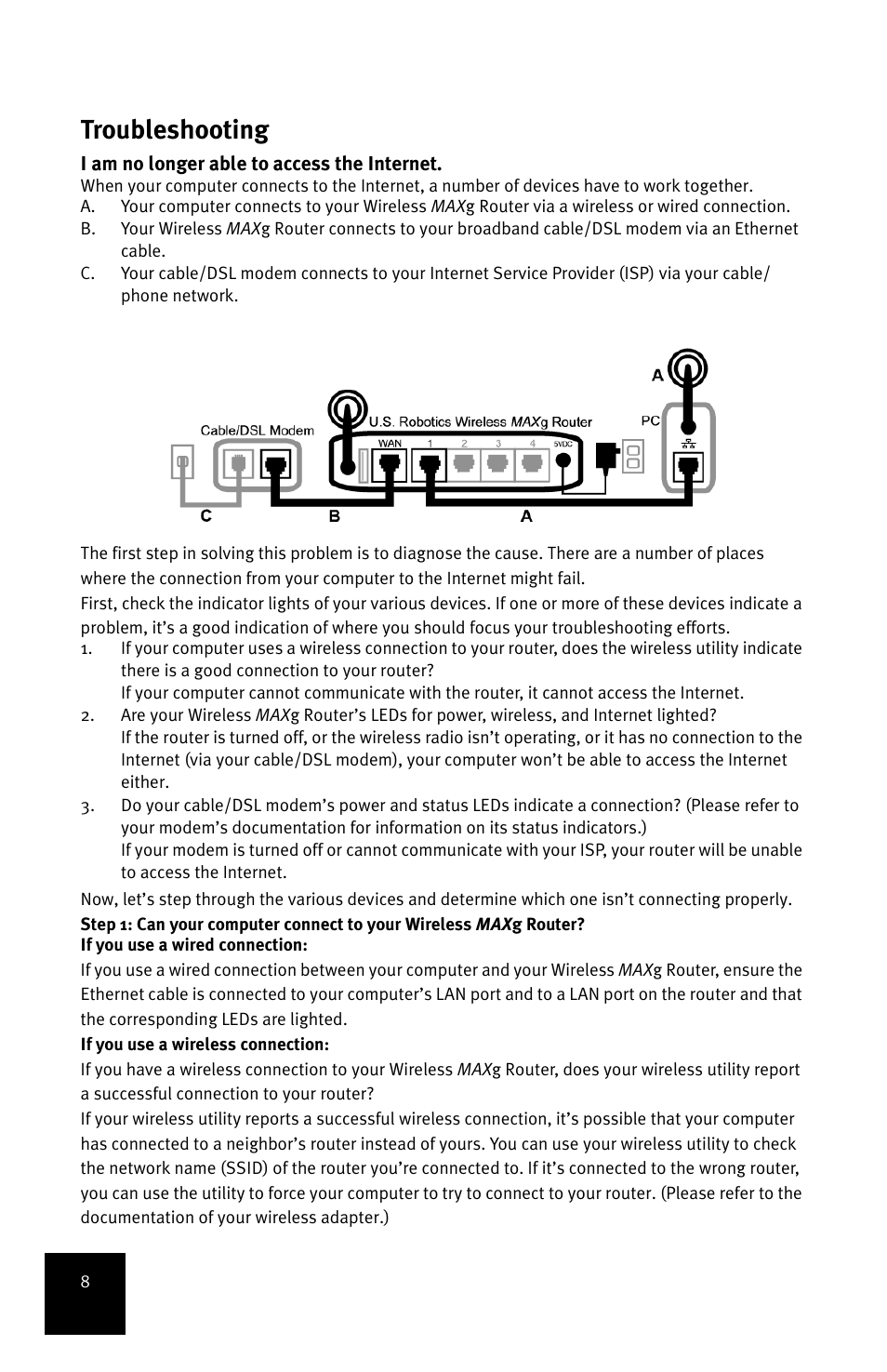 Troubleshooting | USRobotics MAXg User Manual | Page 12 / 90