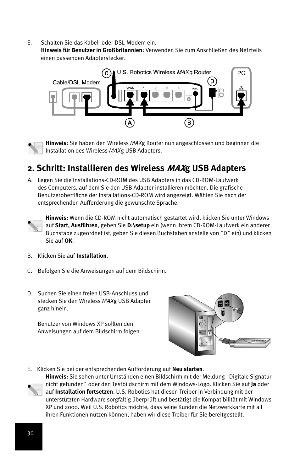 Schritt: installieren des wireless, G usb adapters | USRobotics MAXg User Manual | Page 34 / 90
