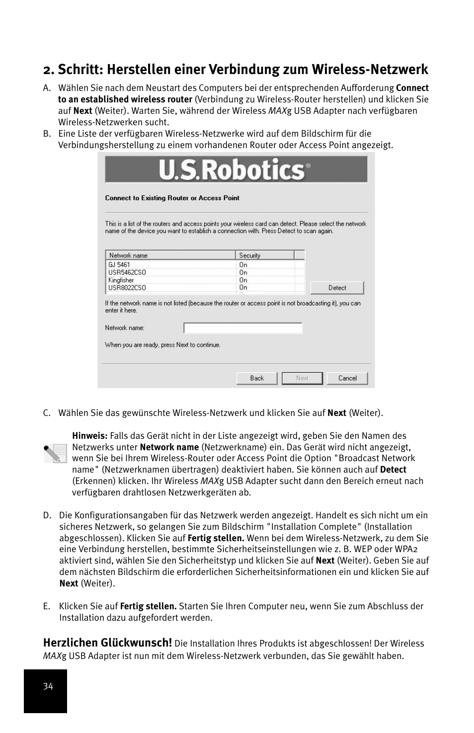 Herzlichen glückwunsch | USRobotics MAXg User Manual | Page 38 / 90