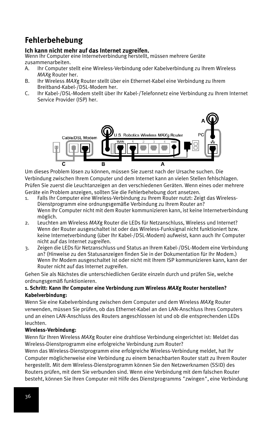 Fehlerbehebung | USRobotics MAXg User Manual | Page 40 / 90
