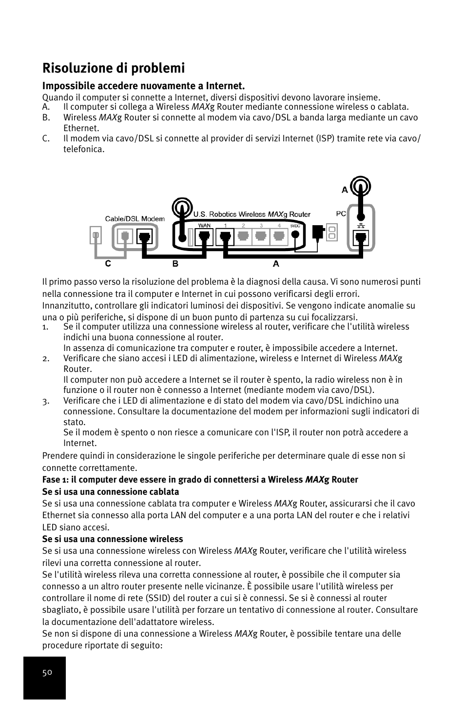 Risoluzione di problemi | USRobotics MAXg User Manual | Page 54 / 90