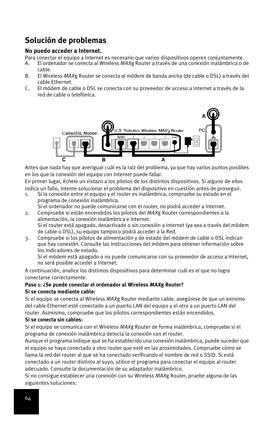 Solución de problemas | USRobotics MAXg User Manual | Page 68 / 90