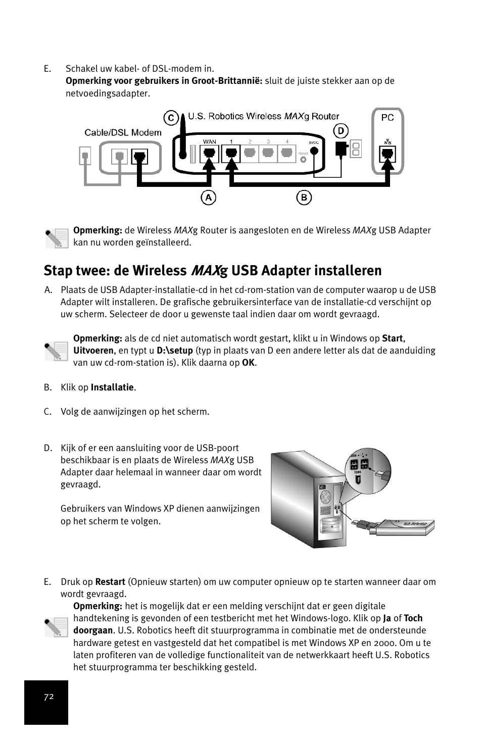 Stap twee: de wireless, G usb adapter installeren | USRobotics MAXg User Manual | Page 76 / 90
