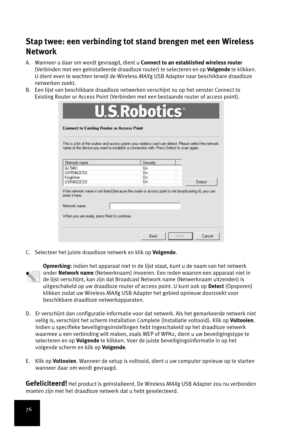 Gefeliciteerd | USRobotics MAXg User Manual | Page 80 / 90