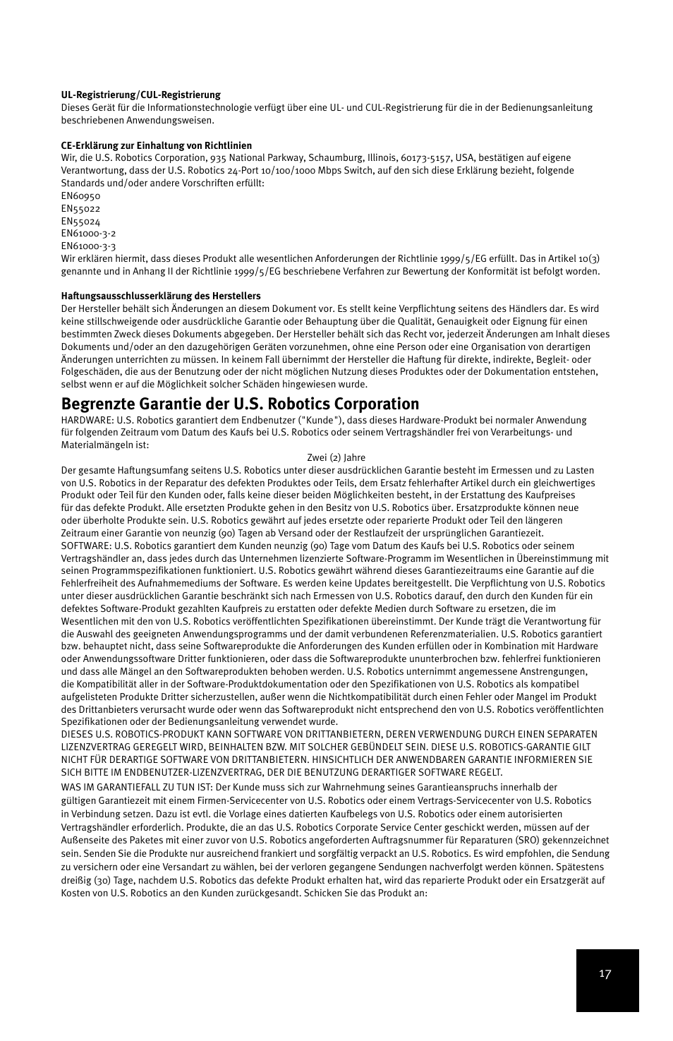 Begrenzte garantie der u.s. robotics corporation | USRobotics 7931 User Manual | Page 21 / 85