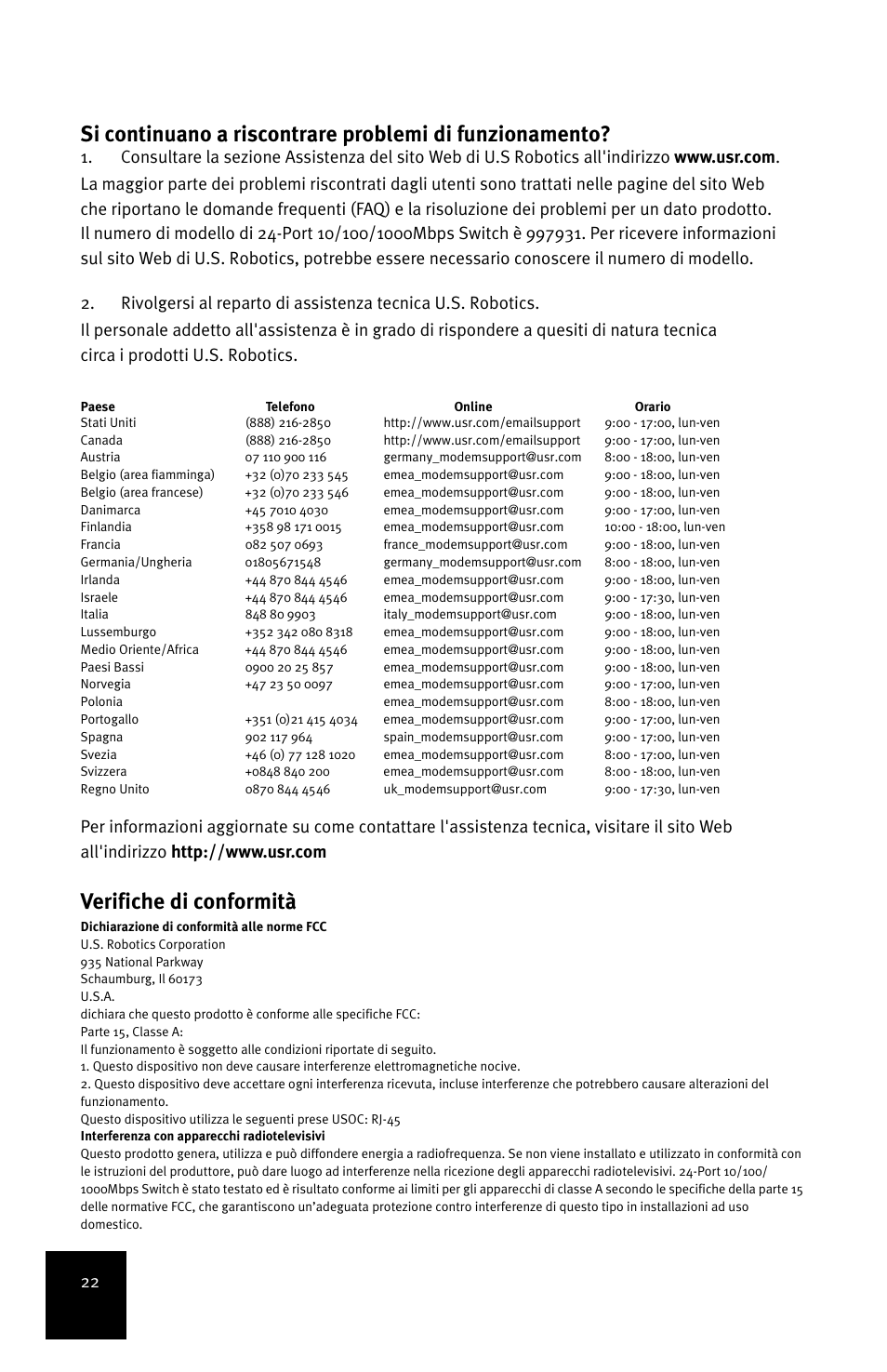 Verifiche di conformità | USRobotics 7931 User Manual | Page 26 / 85