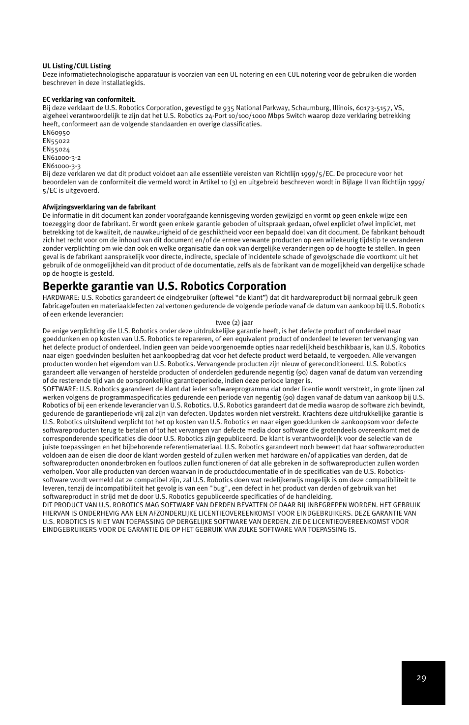 Beperkte garantie van u.s. robotics corporation | USRobotics 7931 User Manual | Page 33 / 85