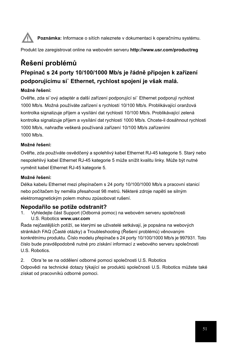 Řešení problémů | USRobotics 7931 User Manual | Page 55 / 85