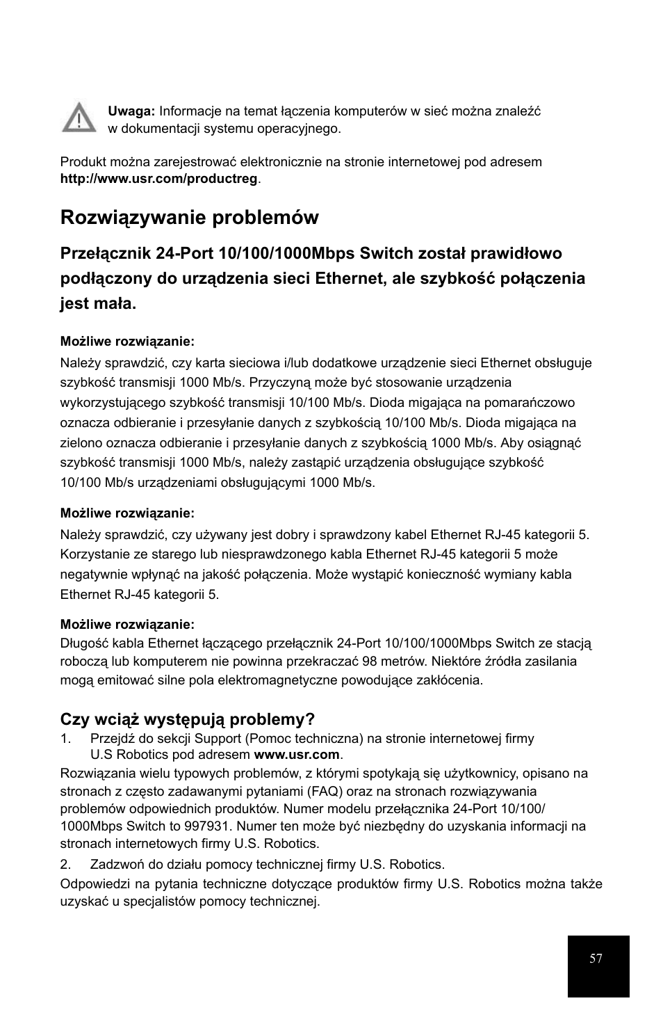 Rozwiązywanie problemów | USRobotics 7931 User Manual | Page 61 / 85