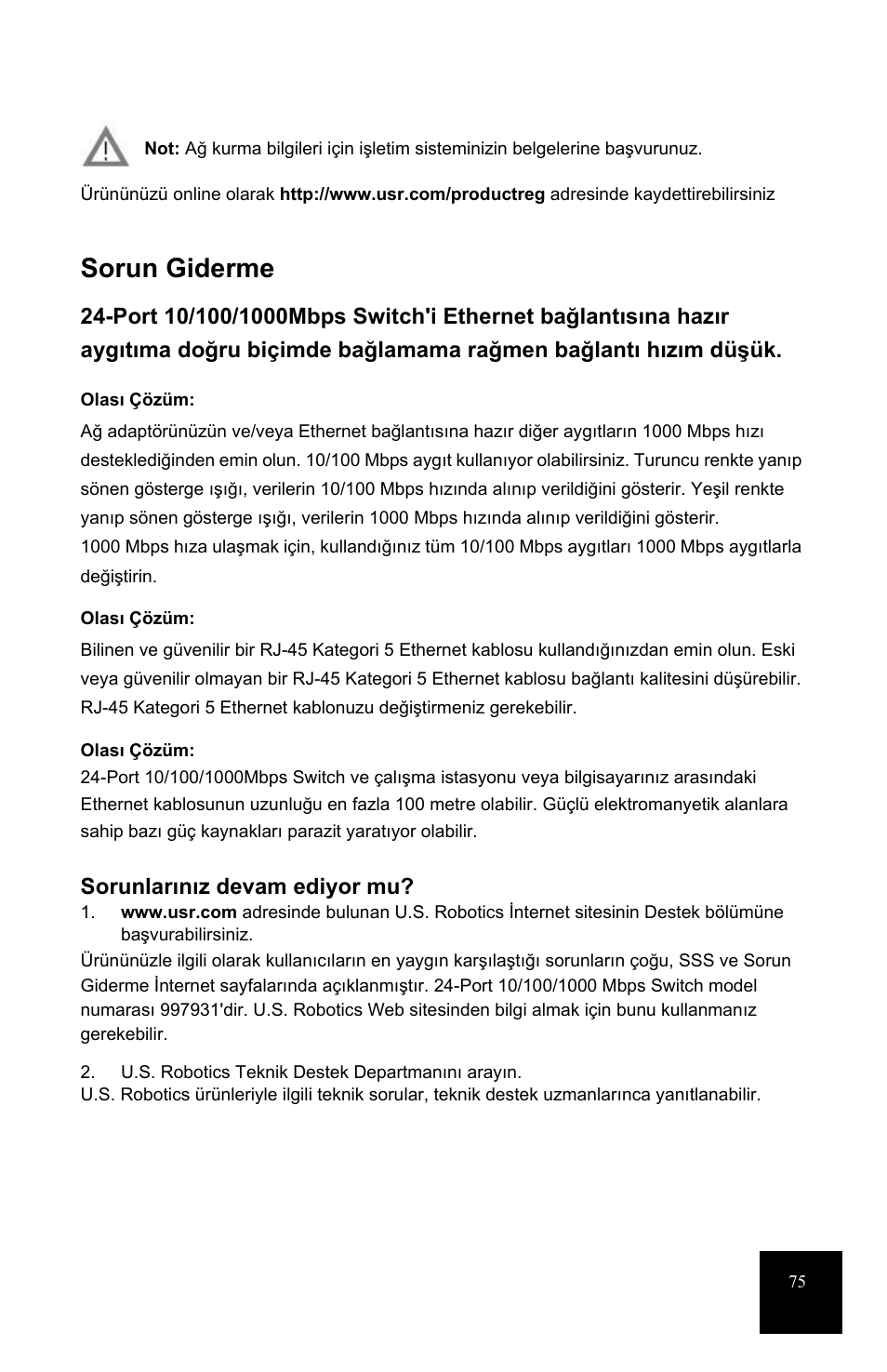 Sorun giderme | USRobotics 7931 User Manual | Page 80 / 85