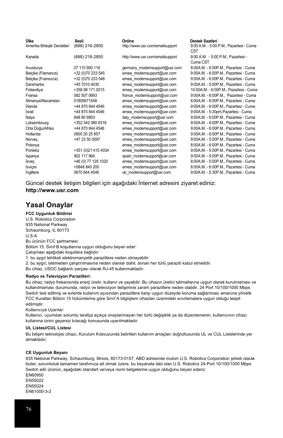 Yasal onaylar | USRobotics 7931 User Manual | Page 81 / 85