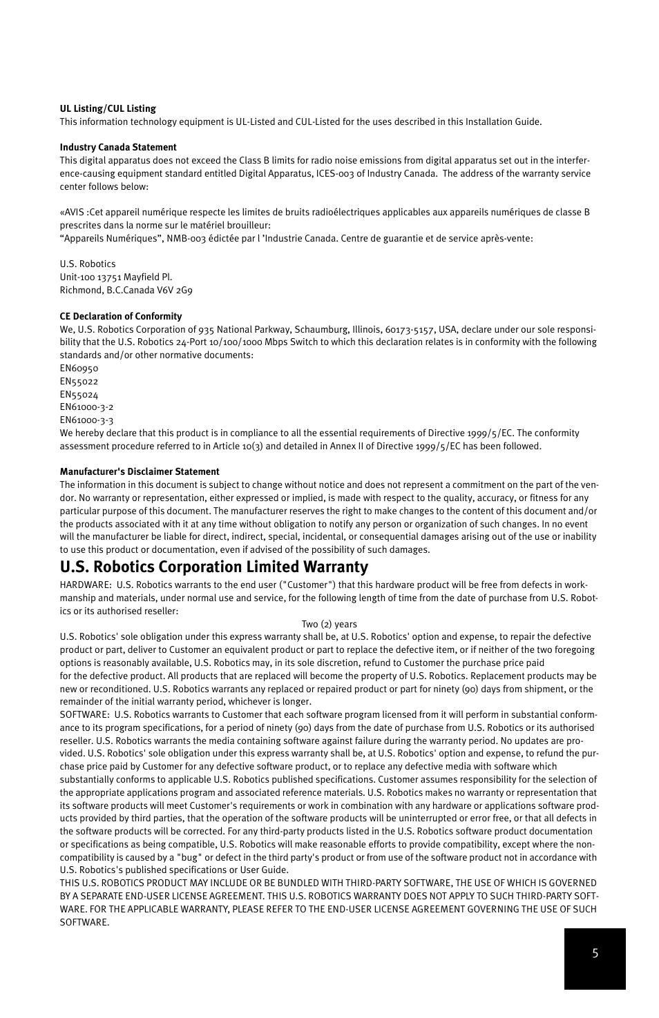 U.s. robotics corporation limited warranty | USRobotics 7931 User Manual | Page 9 / 85