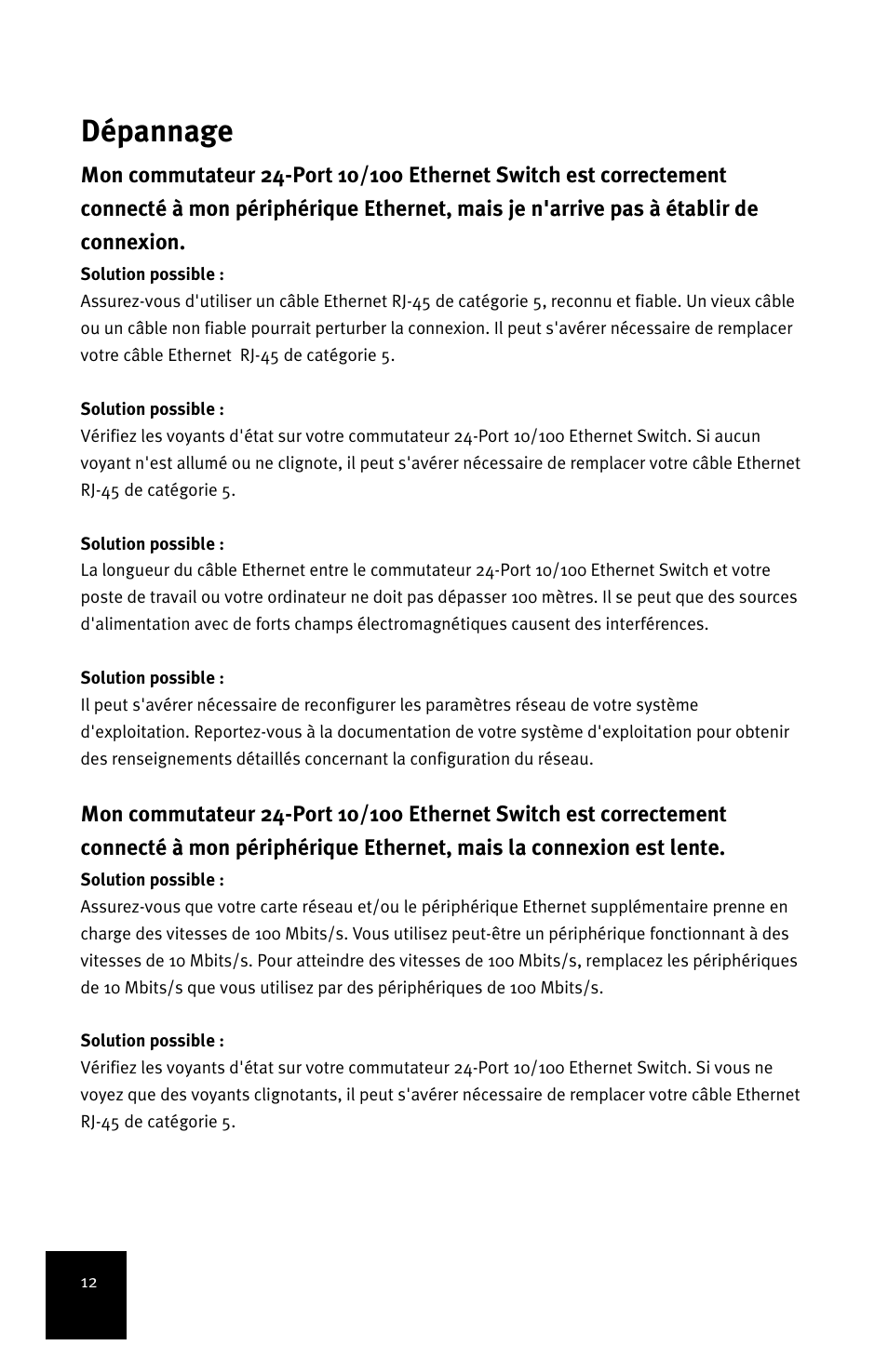 Dépannage | USRobotics 24-Port 10/100 User Manual | Page 16 / 78