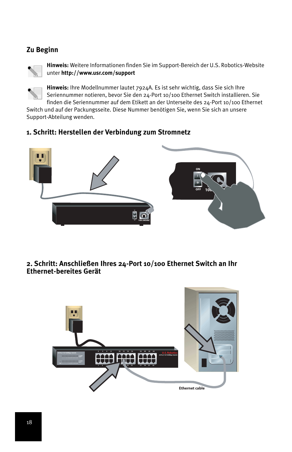 Zu beginn, 240vac | USRobotics 24-Port 10/100 User Manual | Page 22 / 78