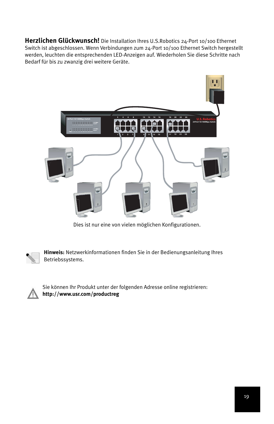 Herzlichen glückwunsch | USRobotics 24-Port 10/100 User Manual | Page 23 / 78