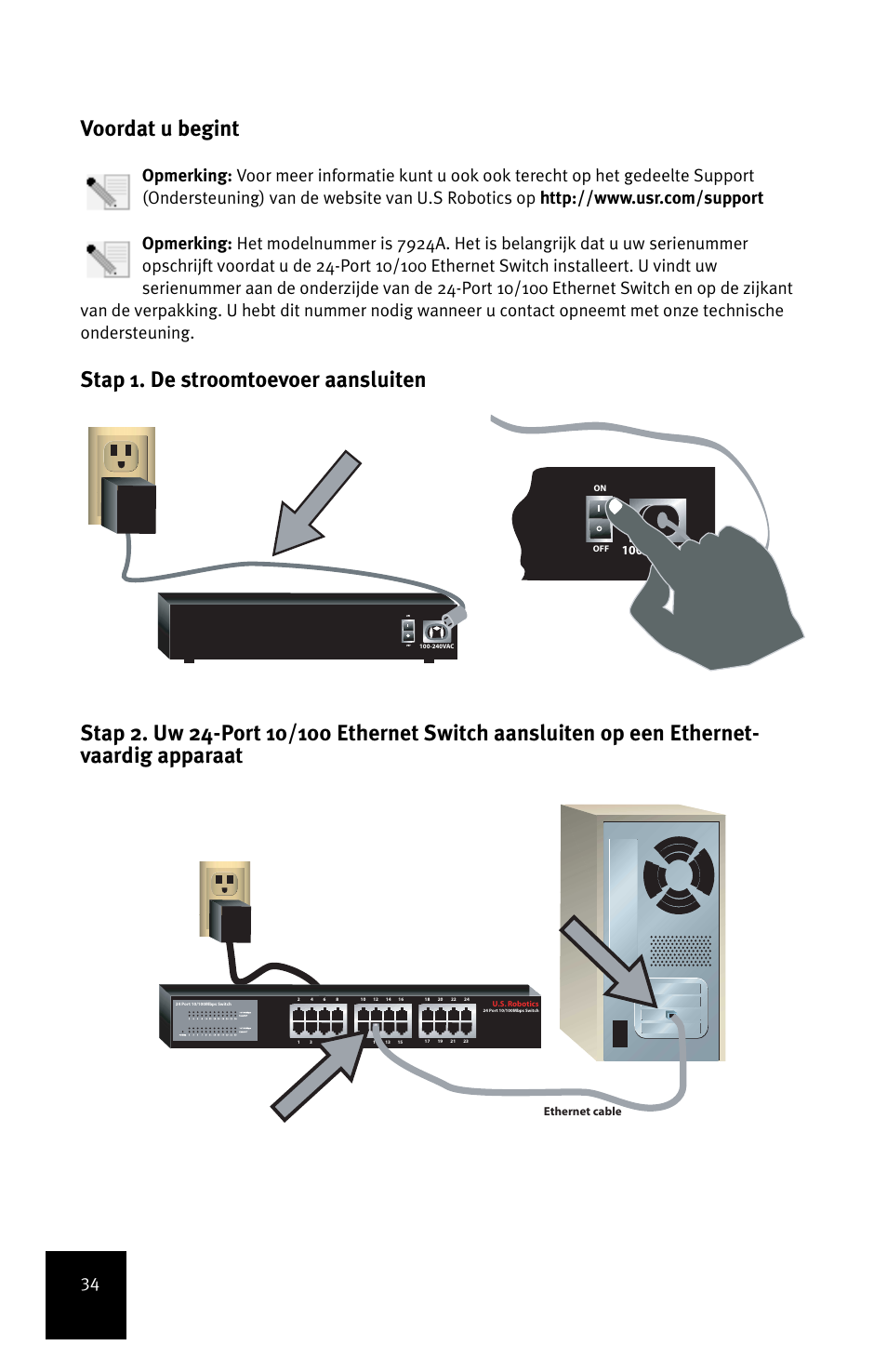 Voordat u begint, 240vac | USRobotics 24-Port 10/100 User Manual | Page 38 / 78