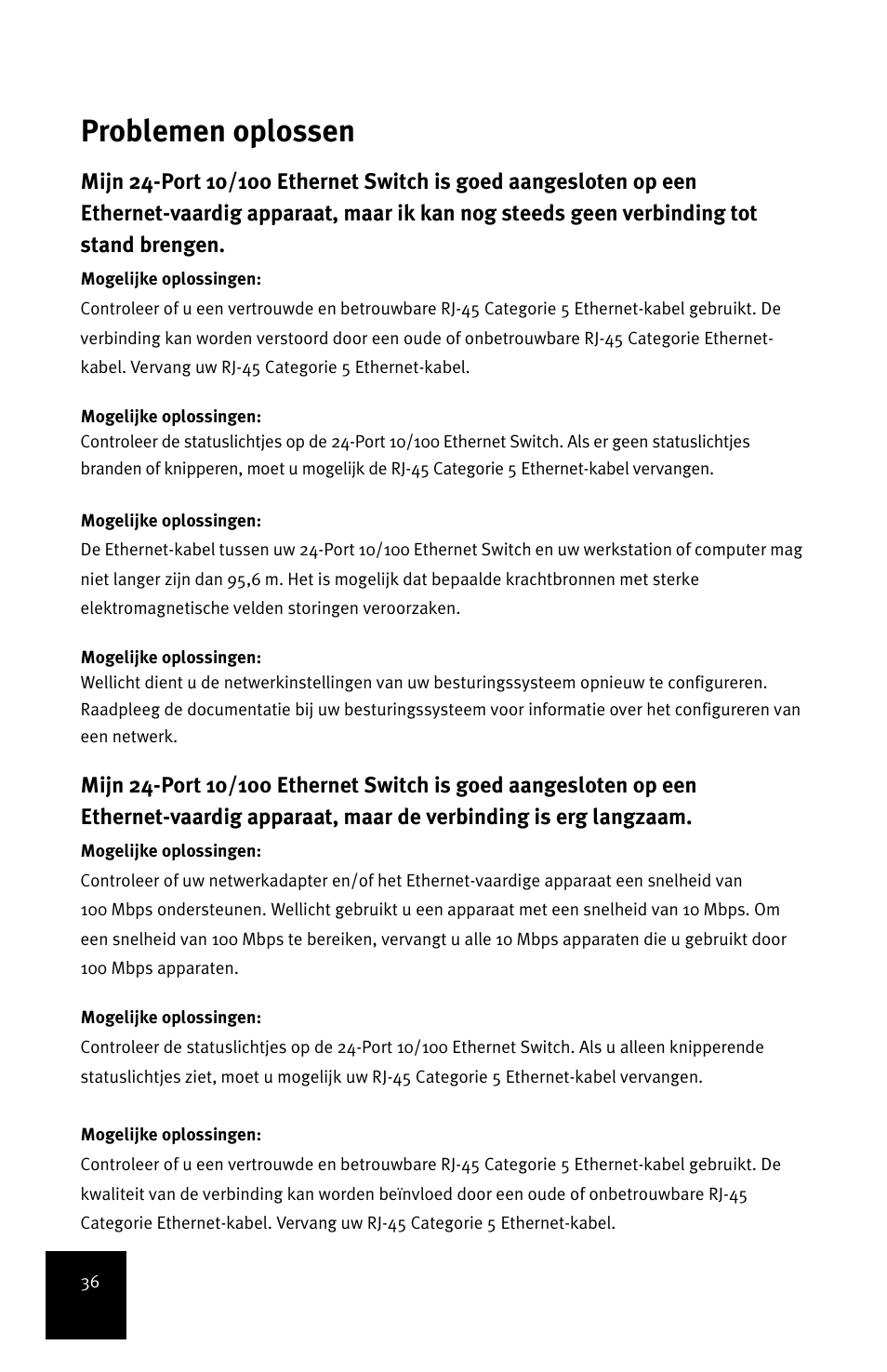 Problemen oplossen | USRobotics 24-Port 10/100 User Manual | Page 40 / 78