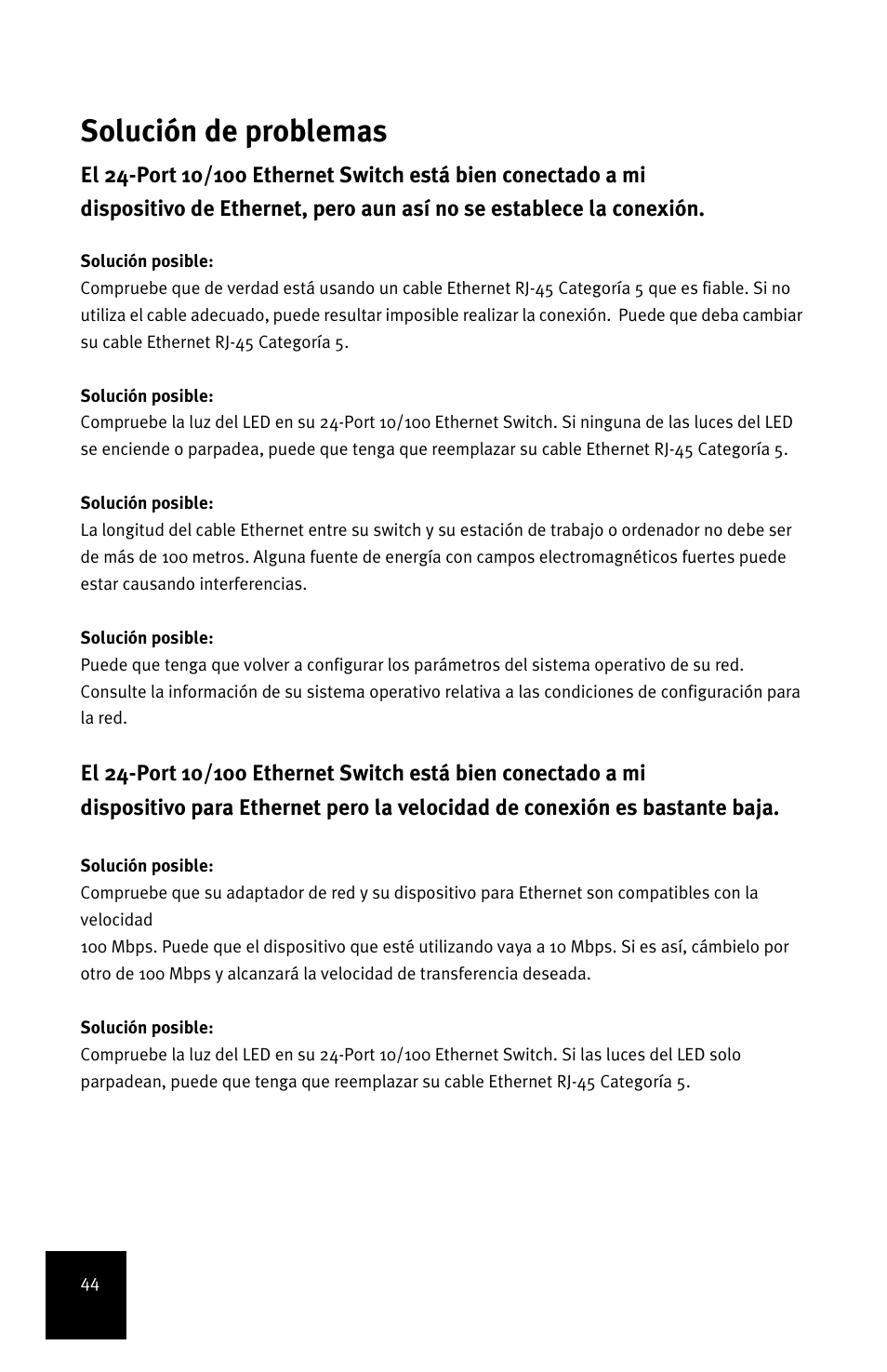 Solución de problemas | USRobotics 24-Port 10/100 User Manual | Page 48 / 78