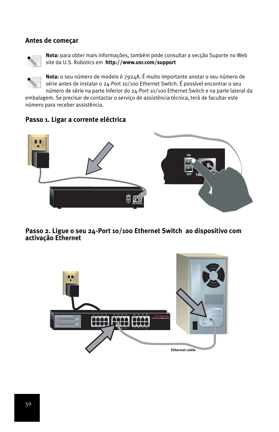 Antes de começar, 240vac | USRobotics 24-Port 10/100 User Manual | Page 54 / 78